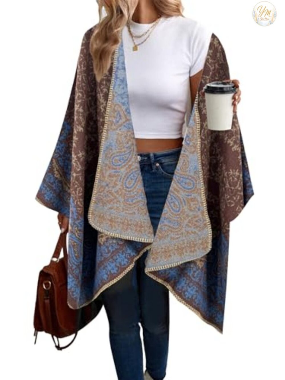 Women's Boho Poncho Cape Shawl Wrap, One Size, Fringe Detail, Loose Fit